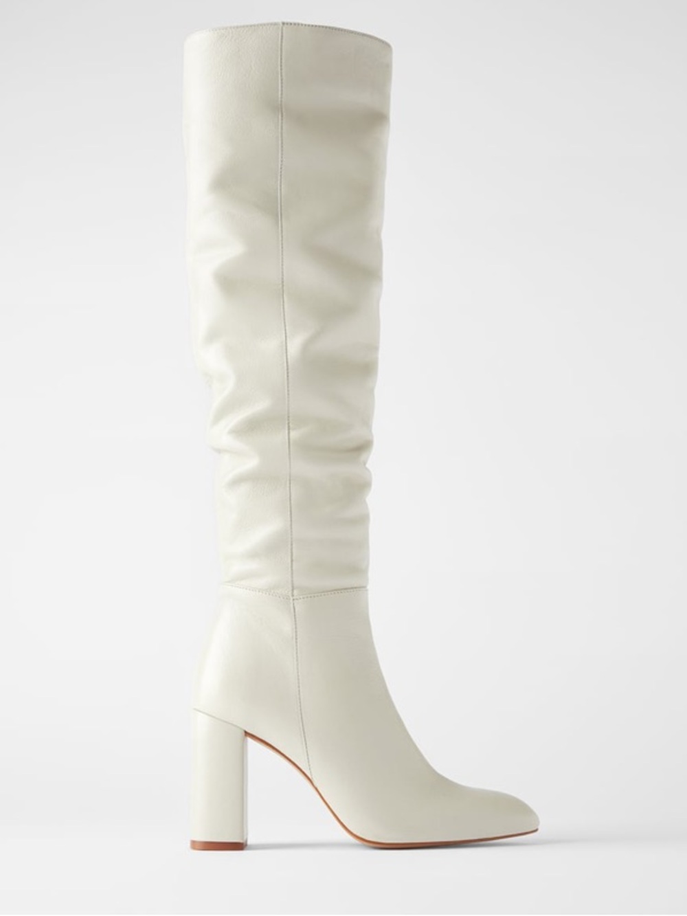 Zara Cream Over-the-Knee Leather Block Heel Boots